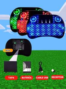 Mini Teclado Inalámbrico Touchpad Iluminado  Iluminado Smart Teclado Alfanumérico Batería de Litio Recargable - Negro - Ver 3