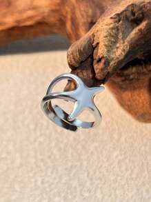 1pc 18K Gold Plated Stainless Steel Pentagram Ring, Fashionable & Creative Titanium Steel Adjustable Finger Ring Suitable For Men & Women, Valentine's Day Gift Valentines,Mom,Mother,Mother's Day,Gift