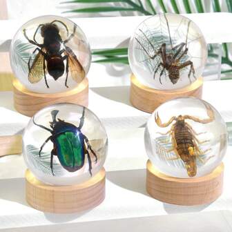 1pc 6cm Resin Crystal Tree With Millennium Bug, New Arrival Resin Drip Glue Insect Animal Display Craft, Primitive Forest Plant And Animal Specimen, Giant Oversized Insect Collection, Rose, Dandelion, Giant Scorpion, Wasp, Octagonal Spider