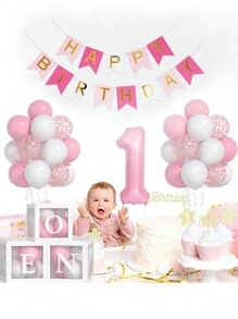 54pcs/Set First Birthday Decorations For Boy And Girl-40 Inch Blue 1 Number, Baby Blue,Pink,Green,White Balloons, Happy Birthday Balloons And One Balloon Boxes For Kids One Year Old Birthday Decorations