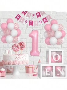 54pcs/Set First Birthday Decorations For Boy And Girl-40 Inch Blue 1 Number, Baby Blue,Pink,Green,White Balloons, Happy Birthday Balloons And One Balloon Boxes For Kids One Year Old Birthday Decorations