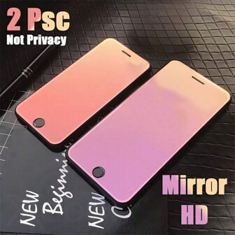 2 Pcs 9H Luxury Colorful Mirror Tempered Glass Compatible With Iphone 16 15 14 13 11 12 Pro Max X XR XS 7 8 Pro Plus SE Gift For Birthday, Family, Friends Phone Screen Protector, Phone Accessories Waterproof Shockproof Anti-Fall Anti-Fall Scratch Resistant Anti-Fingerprint Full Cover