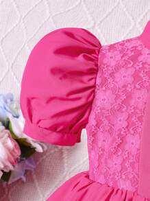 Tween Girls Spring/Summer Cosplay Puff Sleeve Princess Peplum Dress - Hot Pink - View 4