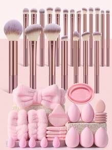 24/30/39/44/49/54/55PCS Makeup Tools Set Including:1pc Multi-Functional Zipper Toiletry And Cosmetic Bag Waterproof+ Makeup Brush Set+5PCS Makeup Sponges+5PCS Mini Makeup Sponges+5PCS Triangle Powder Puffs+5PCS Mini Air Cushion Powder Puffs+1pc Hairband+2PCS Hand Bowl Strap+1pc Makeup Brush Cleaning Tools - 彩色 - 查看 12