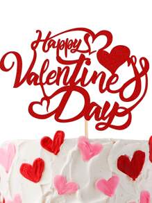 1pc Happy Valentine's Day Cake Topper Red Glitter Sweet Heart Valentine Cake Picks Happy Valentine's Day Theme Wedding Birthday Party Cake Decorations Supplies
