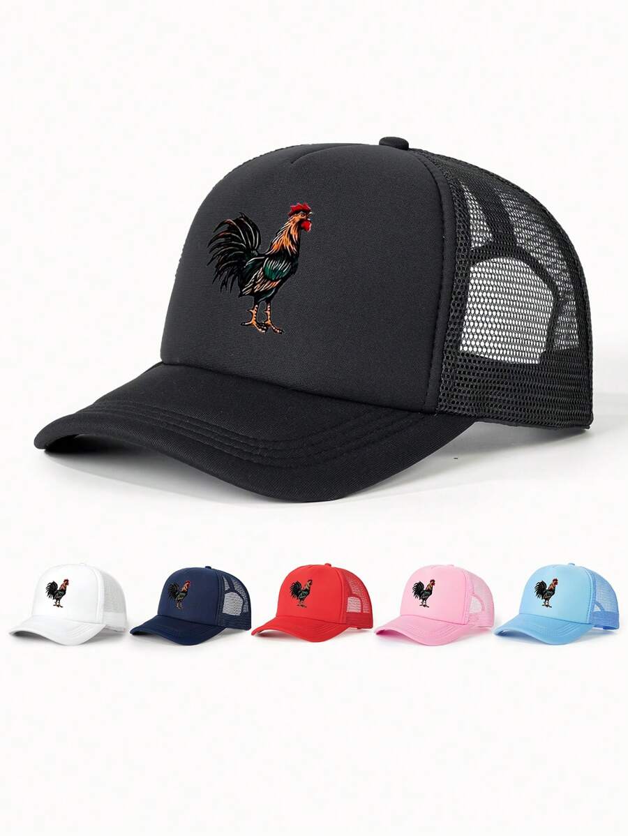1顶印花公鸡卡车司机棒球网帽，可调节户外遮阳帽，适合旅行、海滩、度假，Y2K风格，青少年款 - 棒球網帽 - 查看 1