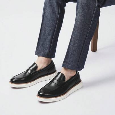 Penny Loafers For Men, Casual Mens Loafers, Slip On Dress Sneakers Men Shoes, PU Leather Shoes, Round Toe, Non Slip Rubber, Black