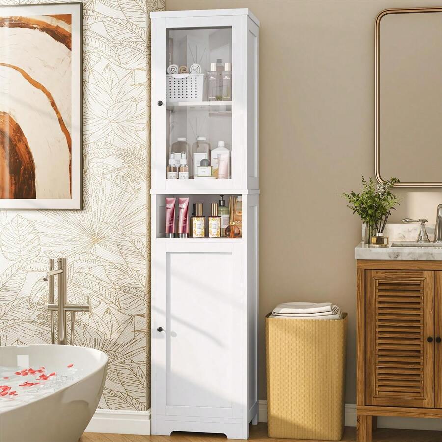 Tall Bathroom Storage Cabinet With Acrylic Door, 67 In Narrow Bathroom ...