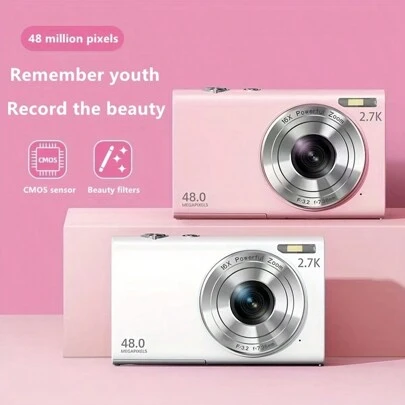 Cámara digital compacta de alta resolución 2.7K - 48MP, enfoque automático, zoom 16X, pantalla IPS de 2.8", batería recargable, adecuada para adolescentes y principiantes, incluye tarjeta TF de 32G, compatible con fotografía, grabación de video y webcam, gran regalo para Acción de Gracias, Navidad y Año Nuevo