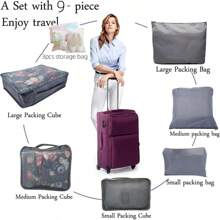 1 Set Of 9PCS Luggage Cube Packaging, Organizer Of Travel Luggage Packaging, With Laundry Bag, Compressed Storage Shoe Bag, Clothing And Underwear Bag