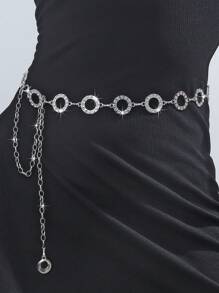 时尚简约几何圆形水钻合金腰链连衣裙 - 銀色 - 查看 3