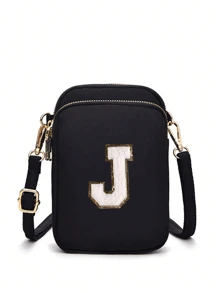 A Crossbody Bag That Can Be Customized With Your Own Name, Lucky Number, Letter, And Text, With 26 Letter Patches For Diy, A Bag That Is Classic And Versatile, With A Three-Layer Zipper Design That Can Hold Mobile Phones, Coins, Etc., Pc Casual Fashion Crossbody Walking Bag With Mobile Phone Cloth Bag Vertical Coin Purse Suitable For Girls, Travel, Back To School, Gifts Back To School Winter Gift Ideas Boy Girl Valentine's Day - Black Three-layer Gold Zipper + 5.5 White Letters - View 28