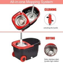 Mop And Bucket Set, 360° Spin Mop And Bucket With Wringer Set On Wheels With 3 Microfiber Mop Refills, Stainless Steel 61" Extended Handle Spinning Mop Bucket System For Floor Cleaning - 黑色 - 查看 3