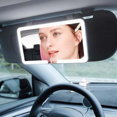 Car Sunshade, Makeup Mirror, LED Light, Shatterproof Car Interior Accessories, High-Definition Lighted Mirror, Car Dressing Mirror (600mAh)