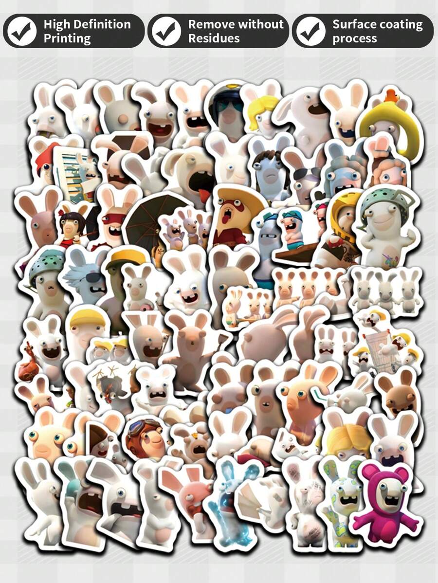 100pcs Crazy Rabbit Sticker Pack, Decorative For Skateboard, Computer, Desk, Notebook, DIY Party Gift Box Stickers,Posters,Stickers,Wall Art,Spring Decoration Items Refresh Your Home,Rama Decoration Stickers - Multicolor - View 1