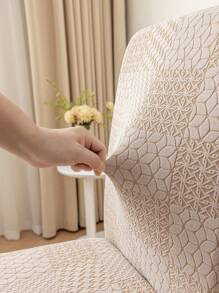 1pc, Straight-Back Chair Cover, Modern Style - Four Seasons Lotus - Straight-Back Chair Cover, Suitable For Living Room, Dining Room, Bedroom, Study, All Seasons - Khaki - View 5