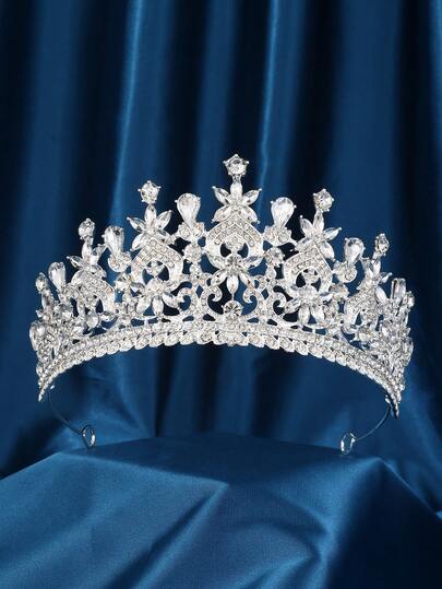 1 peça de tiara com coroa de rainha e strass, cristal barroco dourado/prateado, joias para concurso de casamento e noivas