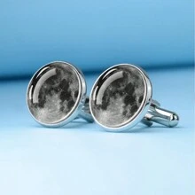 1 件地球月球木星袖扣金属合金袖扣玻璃镶嵌星球时尚天文珠宝礼物