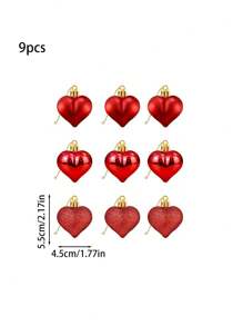 9pcs Electroplated Glitter Heart Shape Ornament Set, Multipurpose Hanging Decor For Valentine's Day, Wedding, Mother's Day Events