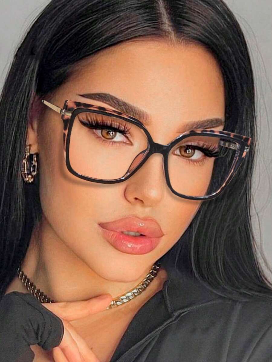 Gafas sin receta con montura grande de ojo de gato en estilo retro, gafas de moda casual diarias para mujer