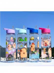 1 pieza Botella de agua portátil de 800ml con estampado de dibujos animados, con pajita y cuerda, adecuada para deportes al aire libre - Multicolor - Ver 9