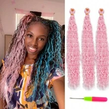 24-Inch 3-Pack Women's Deep Wave Curly Crochet Wig, Soft Curly Crochet Wig For Bohemian Braided Hairstyle - Multicolor - View 14