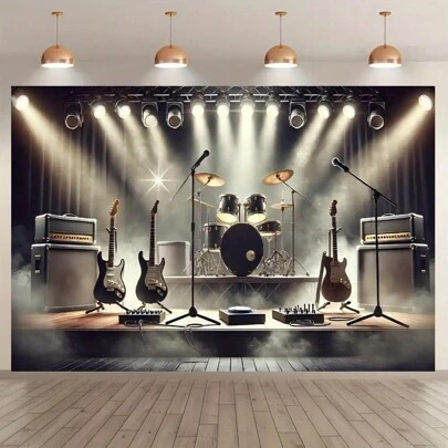 1pc Rock Band Stage Background Banner, Birthday Party Party Banner Photography Background, Studio Party Decoration, Multi-Purpose Photography Background, Reusable
