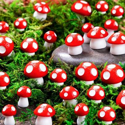 50/100 件迷你树脂蘑菇 8 种颜色小蘑菇模型微型树脂蘑菇塑料小蘑菇散装适用于娃娃屋装饰微型仙女花园景观水族馆