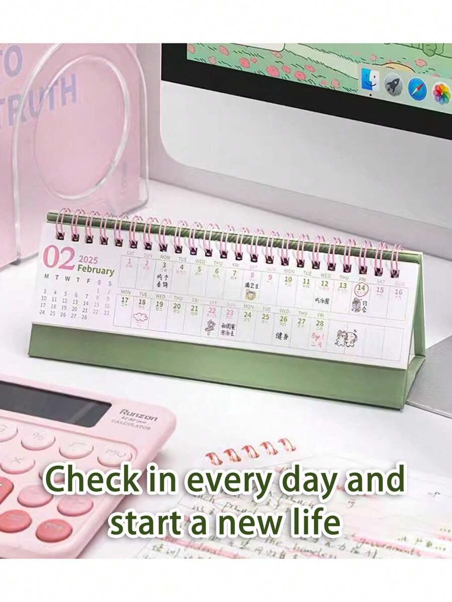 1pc 2025 New Year Horizontal Desktop Calendar, Daily Checklist Ins