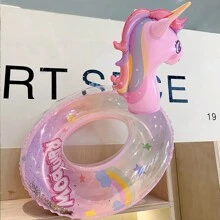 1pc Inflatable Sequins Unicorn Swimming Ring, Thick PVC Outdoor Pool Party Underarm Circle Swimming Sports Accessory - Pink - View 5