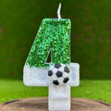 Creative Bestselling 0-9 Numeric & Alphabet Birthday Candles, Handmade DIY Birthday Cake, Party & Festival Decor Candles In Green, White, Mix-Color, Glitter, Lawn Soccer Pattern, Suitable For Birthday Party Celebration, Unisex - White and Green Soccer Ball - View 21