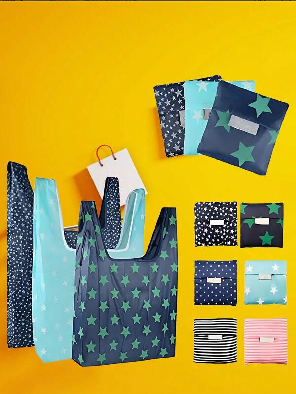 Stylish And Polyester Foldable Shopping Bags (1/4 Packs). Economical And Affordable, These Antibacterial And Waterproof Bags Are Suitable For Various Occasions: Shopping, Parties, Work, And Holidays!