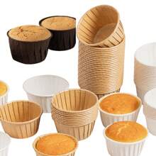 LIFETALK 50/100PCS White, Kraft, Brown Paper Muffin Cups Homemade Baking Molds Kitchen Birthday Party Supplies PE Coated Oilproof Printing Design Round Cupcake Cases