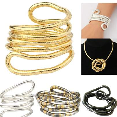 1/2pcs Unisex Fashion Flexible Bendable Snake Bracelet With Twist And Adjustability For Neck Collar Necklace Belt, Wrap Bracelet, Flexible Multi-Function Necklace, Unisex Accessory
