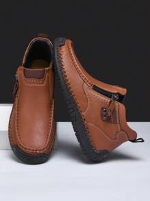 Salkin New Designer Handmade Men's Casual Flat Shoes, Convenient Zipper Men's Loafers, Lightweight Non-Slip Durable Soles, Suitable For Outdoor Activities, Hiking, Walking, Men's Ankle Boots, Spring/Summer/Autumn - Rust Brown - View 5