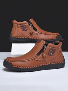 Salkin New Designer Handmade Men's Casual Flat Shoes, Convenient Zipper Men's Loafers, Lightweight Non-Slip Durable Soles, Suitable For Outdoor Activities, Hiking, Walking, Men's Ankle Boots, Spring/Summer/Autumn - Rust Brown - View 4