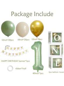 54pcs/Set First Birthday Decorations For Boy And Girl-40 Inch Blue 1 Number, Baby Blue,Pink,Green,White Balloons, Happy Birthday Balloons And One Balloon Boxes For Kids One Year Old Birthday Decorations