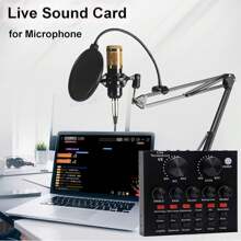 Podcast Equipment Bundle, Soundcard Recording Studio Package With Voice Changer, Live Sound Card - Audio Interface For Laptop Computer Vlog Living Broadcast Live Streaming - Black - View 3