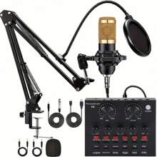 Podcast Equipment Bundle, Soundcard Recording Studio Package With Voice Changer, Live Sound Card - Audio Interface For Laptop Computer Vlog Living Broadcast Live Streaming - Black - View 1
