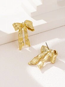 1 对时尚优雅简约 3D 蝴蝶结耳钉 - 金黃色 - 查看 2