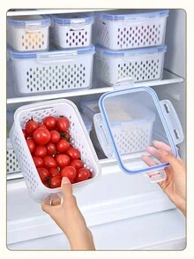 2件套厨房食品密封保鲜盒水果蔬菜沥水储物盒冰箱带盖冷冻保鲜收纳盒