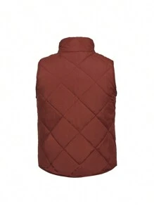 Women Quilted Puffer Vest L-3XL Winter Warm Jacket Vest Solid Color Sleeveless Stand Collar Zipper Padded Coat Gilet - Tan - View 2