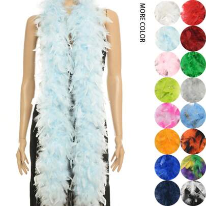 1pc 2 Yards Feather Chandelle Boa Colorful Pattern Natural Turkey Fluffy Feather Boa Vibrant Tea Party Carnival Birthday Party Wedding Decoration Photo Booth Costume Prop Dancing Dress Up DIY Craft