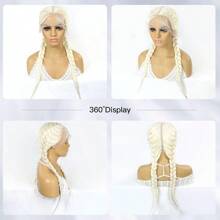 613 Blonde Color Synthetic 13x4 Lace Front Braided Wigs For Women Middle Part 26 Inch Long Double Dutch Box Braids Wig With Baby Hair - 金的 - 查看 2