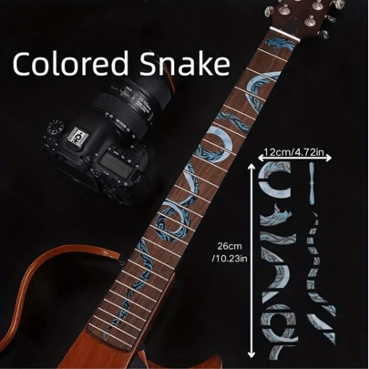 1 pieza Adhesivo para diapasón de guitarra, de material ABS con diseño de serpiente/magnolia/ratán, sin dejar rastro, recubrimiento micro-nano para uso repetido, estampado de serpiente genial, gran regalo de Navidad para guitarristas