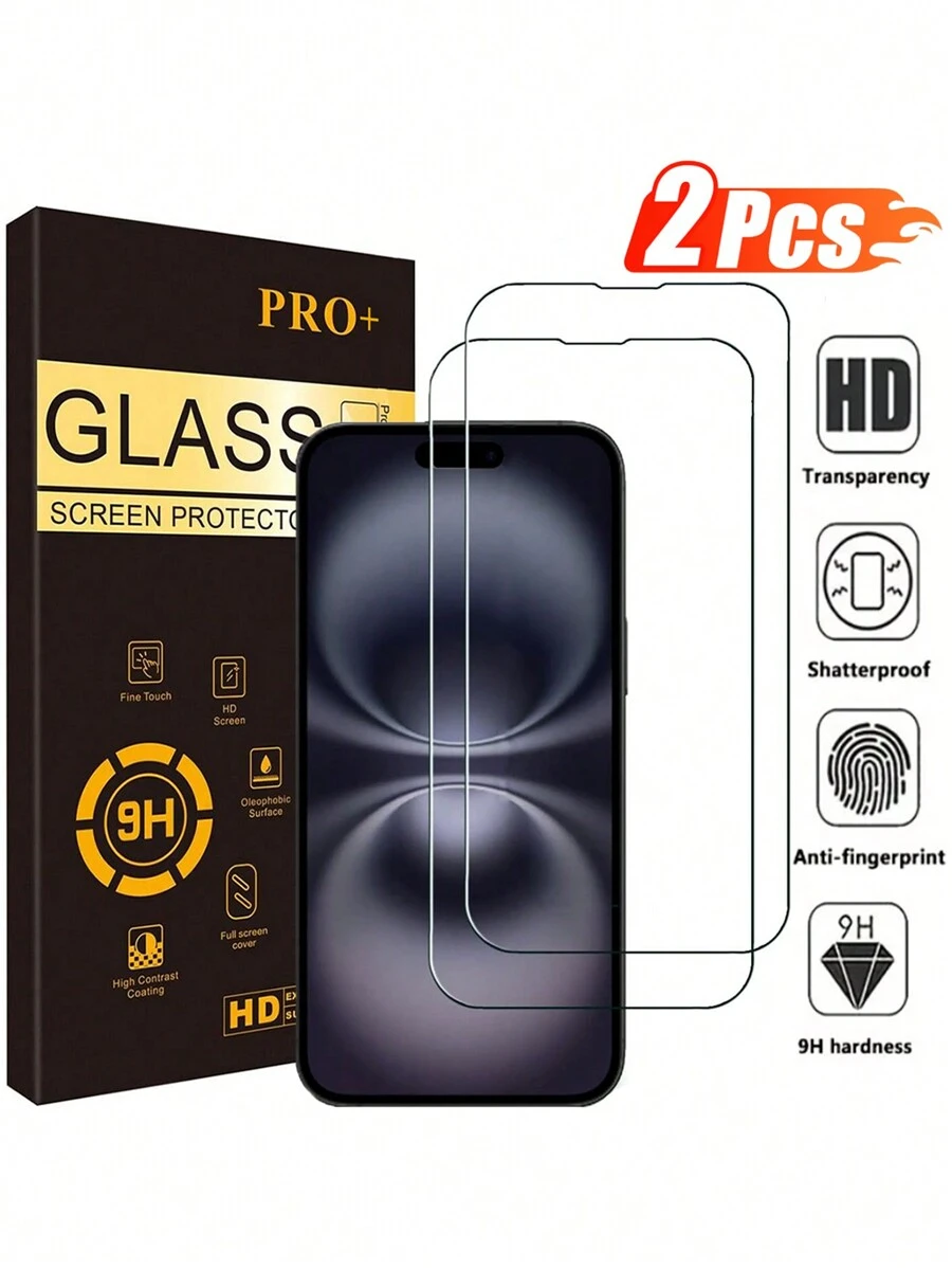 2片装高清钢化玻璃屏幕保护膜，兼容 17/16 Pro Max/16e/16/16 Plus/16 Pro/16 Pro Max/15/14/13/12/11 Pro Max/12/13 Mini，也兼容 X/XS Max/XR/7/8/6/6S Plus/SE