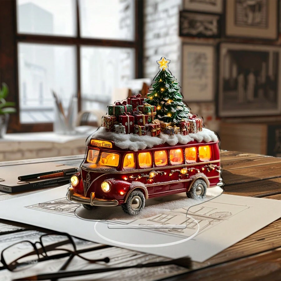 Charming Acrylic Christmas Truck Decor - 7.09"X6.29" Holiday Tabletop Decoration, Suitable For Home, Office And Outdoor Spaces - Ideal Holiday Gift - Multicolor - View 1