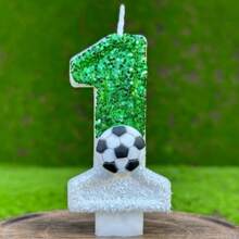 Creative Bestselling 0-9 Numeric & Alphabet Birthday Candles, Handmade DIY Birthday Cake, Party & Festival Decor Candles In Green, White, Mix-Color, Glitter, Lawn Soccer Pattern, Suitable For Birthday Party Celebration, Unisex - White and Green Soccer Ball - View 14