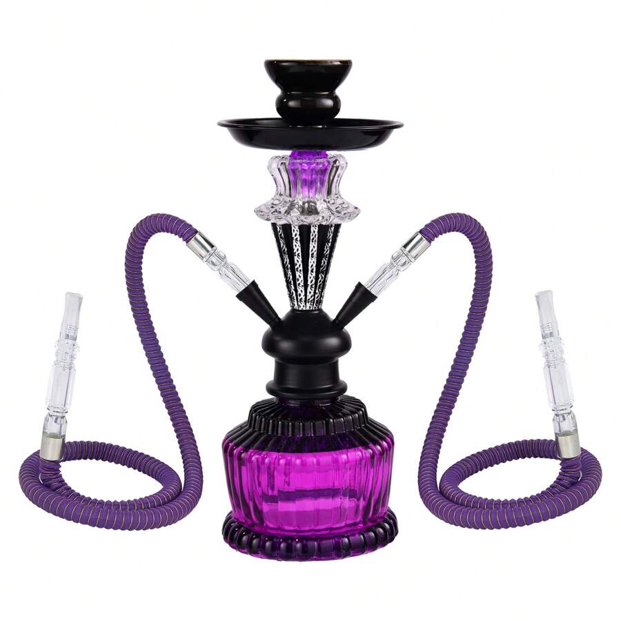 水烟水烟套装带 2 个软管水烟水烟玻璃花瓶陶瓷水烟碗小号 02 紫色