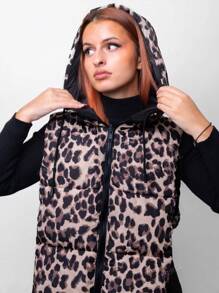 Veste bouffante courte pour femme – Gilet bouffant réversible de couleur unie et imprimé léopard, design réversible, chaud et confortable pour le temps froid, décontracté et élégant, parfait pour les vêtements de travail, de bureau, d'école, d'extérieur pour l'automne/l'hiver.